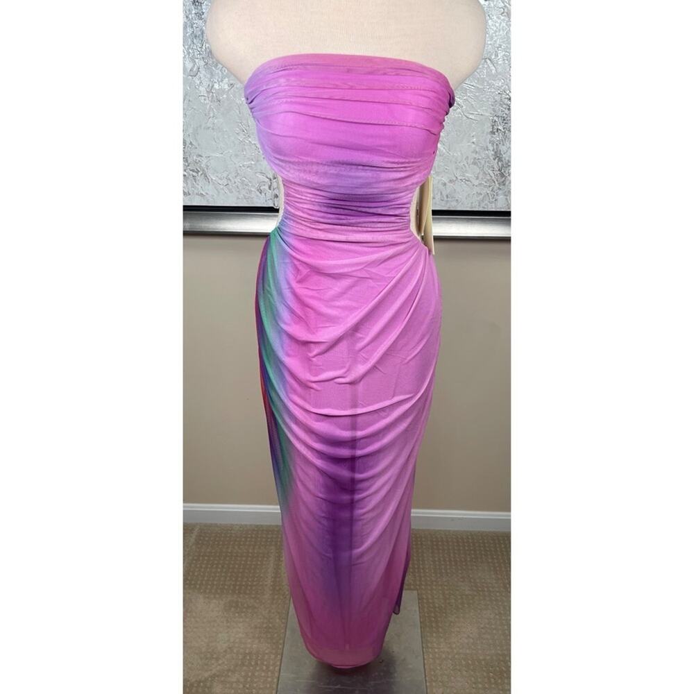 BAOBAB Lila Strapless Ruched Cutout Rainbow Pink Enchanted Maxi Dress Size M - Picture 3 of 8